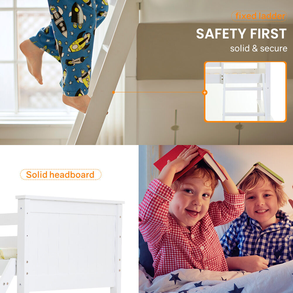 KINGSTON SLUMBER Wooden Kids Bunk Bed Frame, with Modular Design that can convert to 2 Single, White