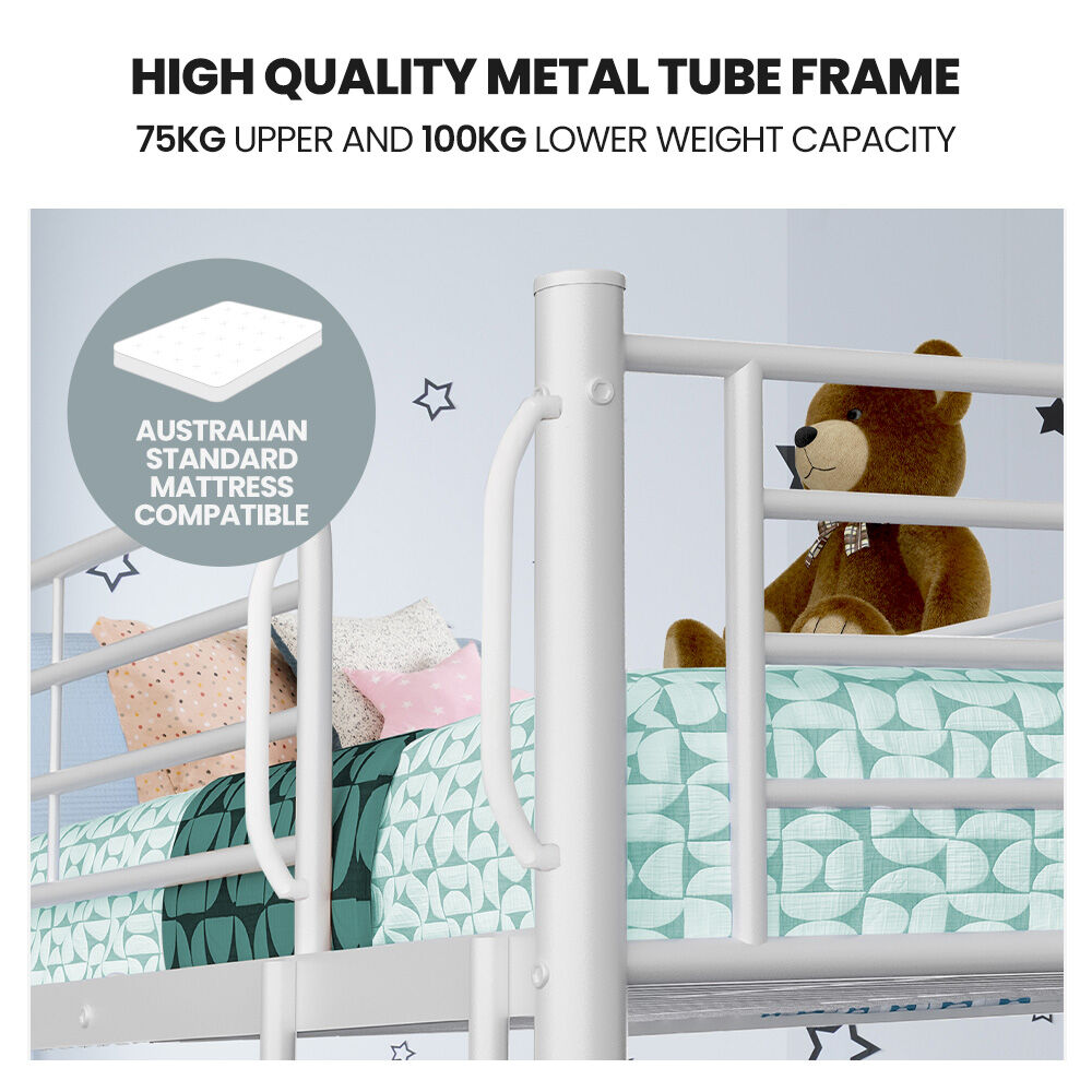 KINGSTON SLUMBER 2in1 Single Metal Bunk Bed Frame, with Modular Design, Matte White