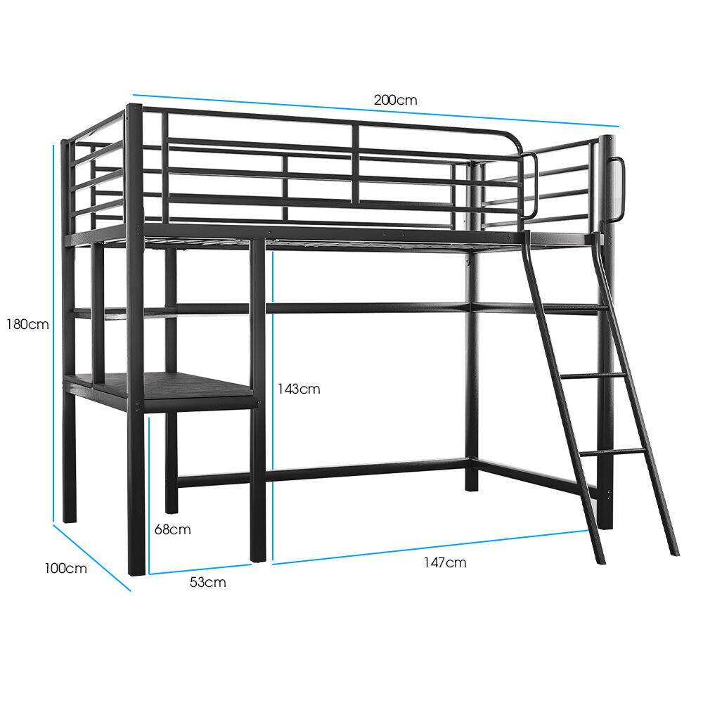 Gaming Loft Bed with Desk, Steel Metal Frame, Space Saving Design, for Single Mattress, Matte Dark G