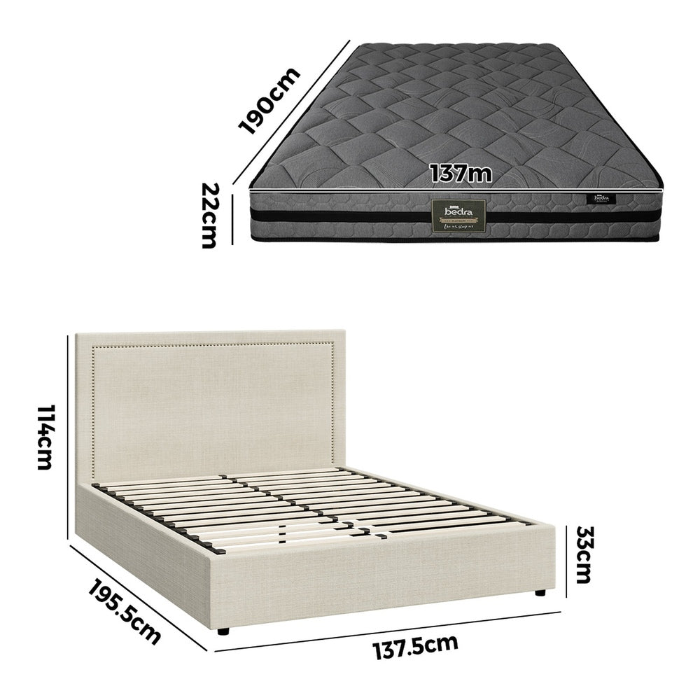 Oikiture Bed Frame With Mattress Set Double Size Gas Lift Storage ADI