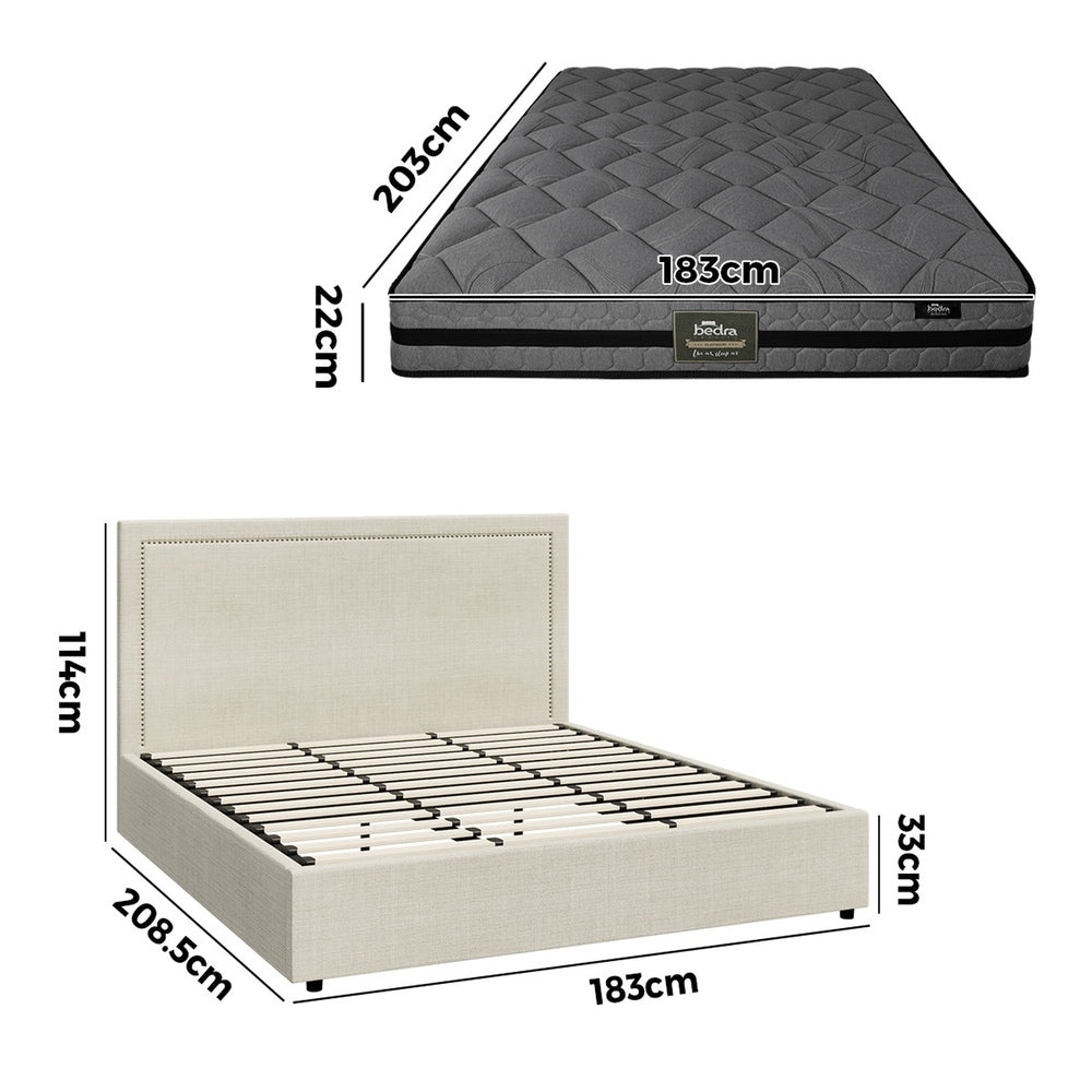 Oikiture Bed Frame With Mattress Set King Size Gas Lift Storage ADI