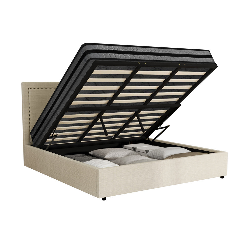 Oikiture Bed Frame With Mattress Set King Size Gas Lift Storage ADI