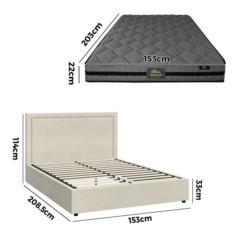 Oikiture Bed Frame With Mattress Set Queen Size Gas Lift Storage ADI