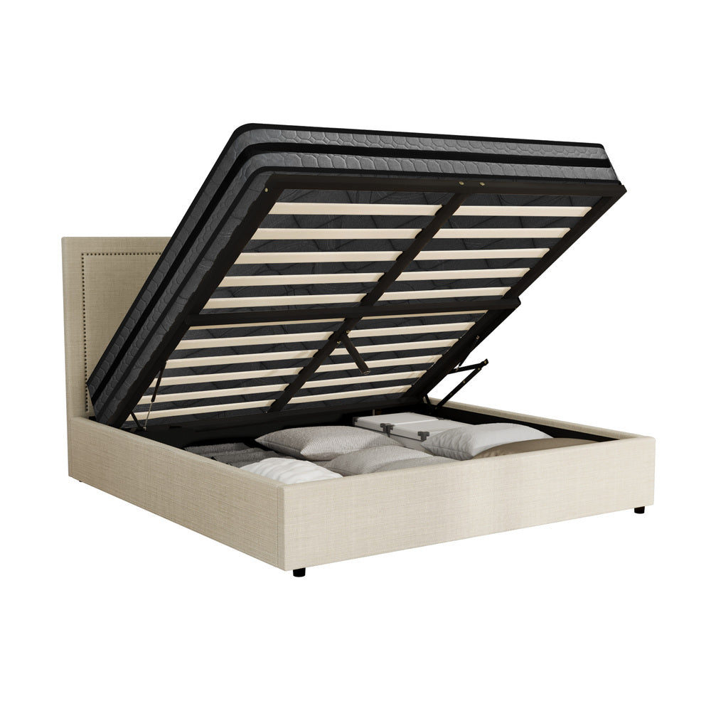 Oikiture Bed Frame With Mattress Set Queen Size Gas Lift Storage ADI