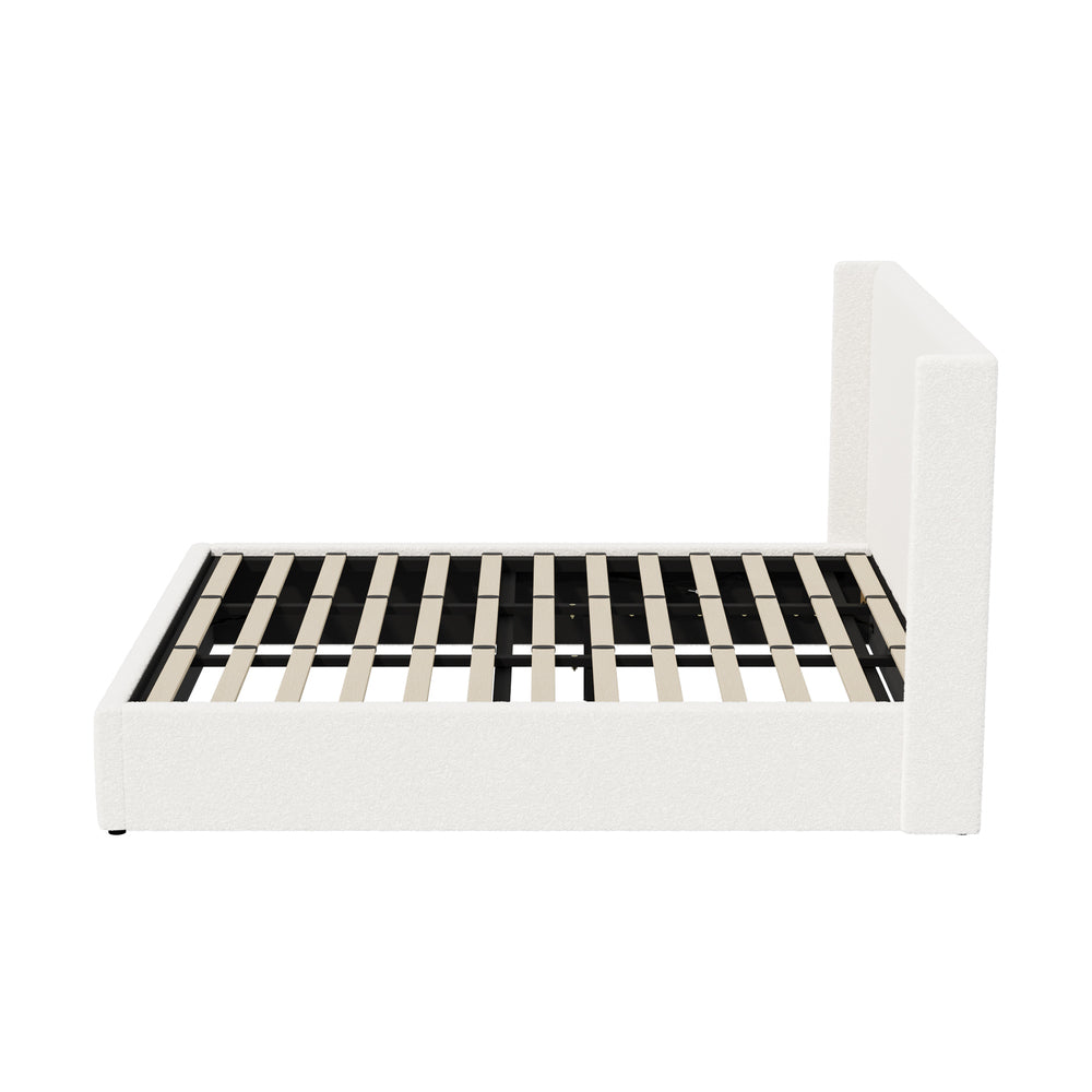 Oikiture Bed Frame King Size Gas Lift Base Boucle Fabric White