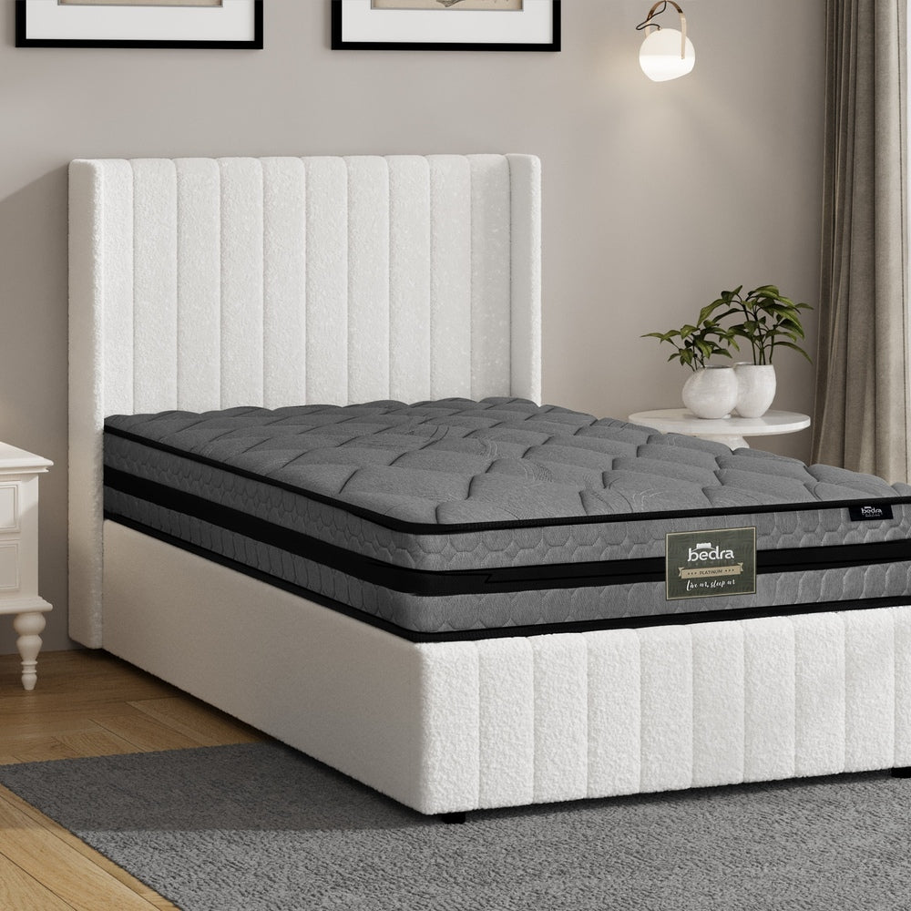 Oikiture Bed Frame with Mattress Set King Single Gas Lift Boucle BILY