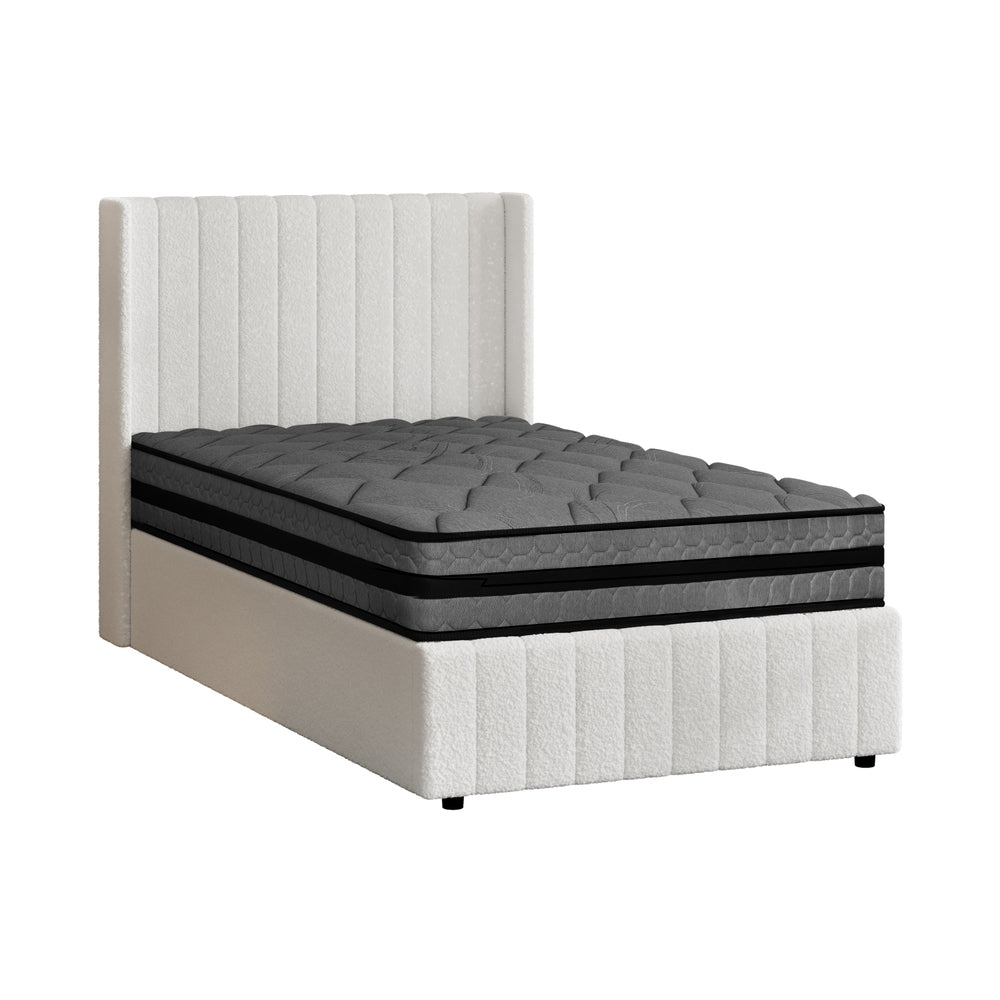 Oikiture Bed Frame with Mattress Set King Single Gas Lift Boucle BILY
