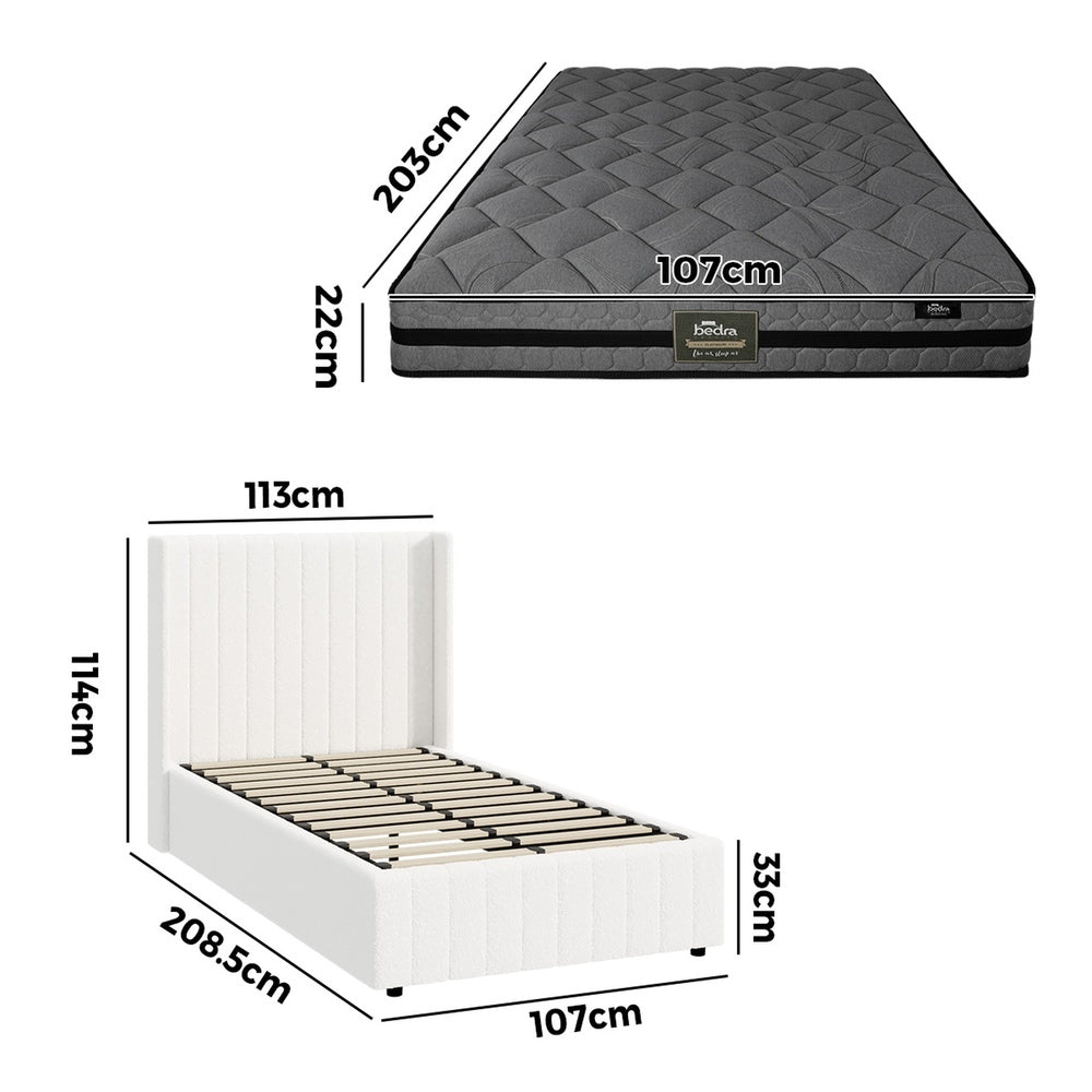 Oikiture Bed Frame with Mattress Set King Single Gas Lift Boucle BILY