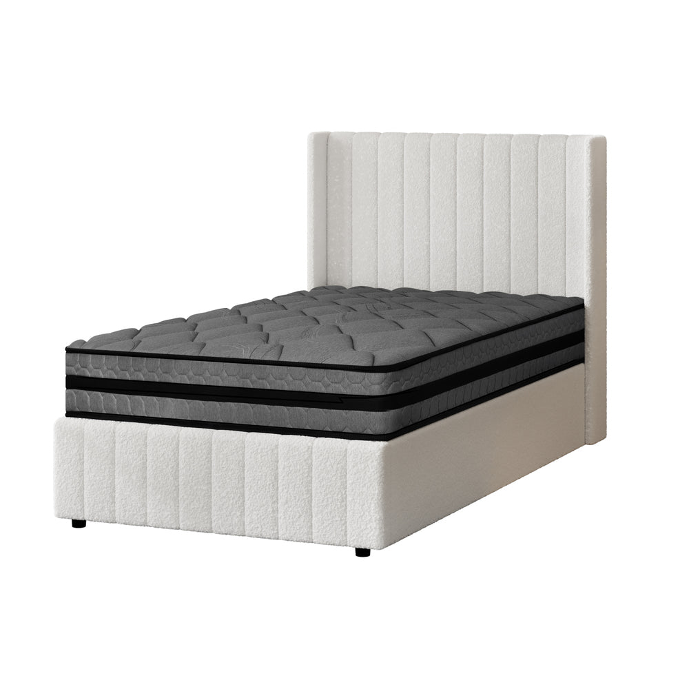 Oikiture Bed Frame with Mattress Set King Single Gas Lift Boucle BILY