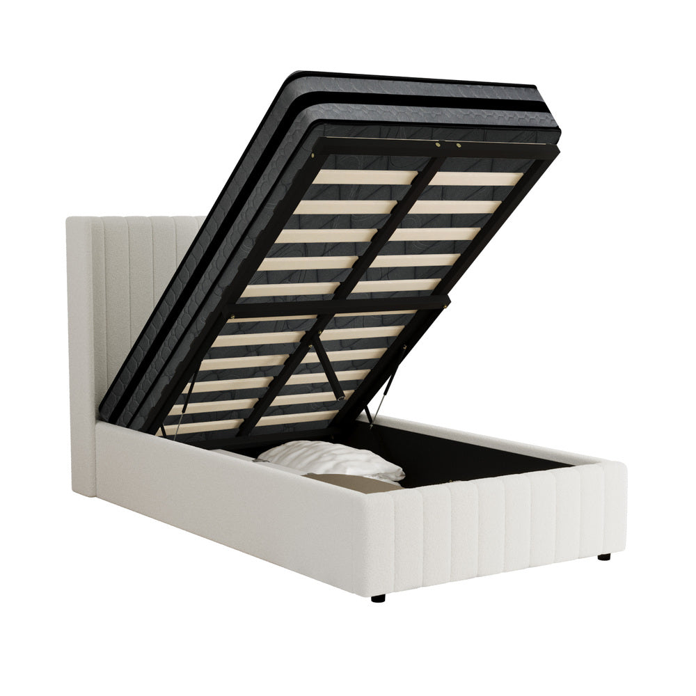 Oikiture Bed Frame with Mattress Set King Single Gas Lift Boucle BILY