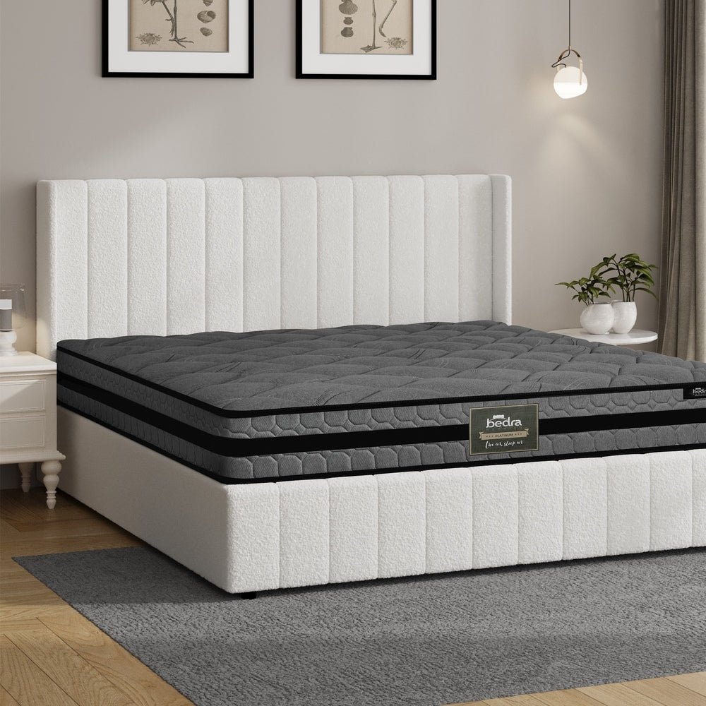 Oikiture Bed Frame with Mattress Set Queen Size Gas Lift Boucle BILY