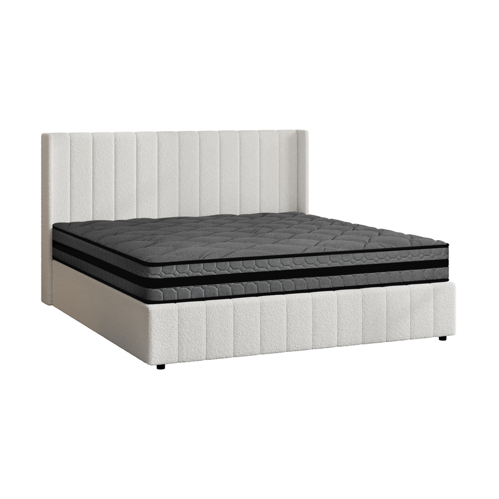 Oikiture Bed Frame with Mattress Set Queen Size Gas Lift Boucle BILY