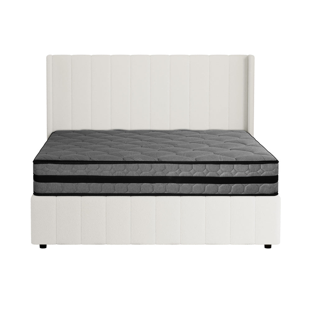 Oikiture Bed Frame with Mattress Set Queen Size Gas Lift Boucle BILY