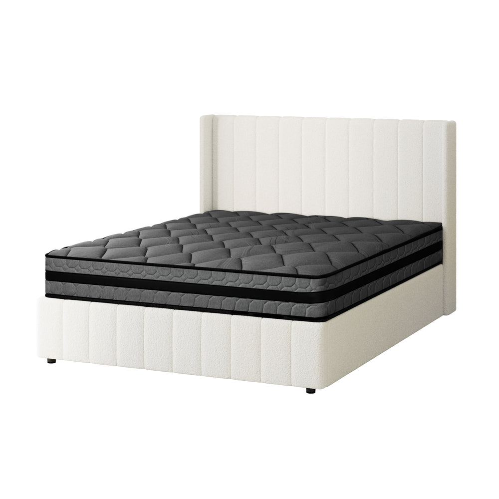 Oikiture Bed Frame with Mattress Set Queen Size Gas Lift Boucle BILY