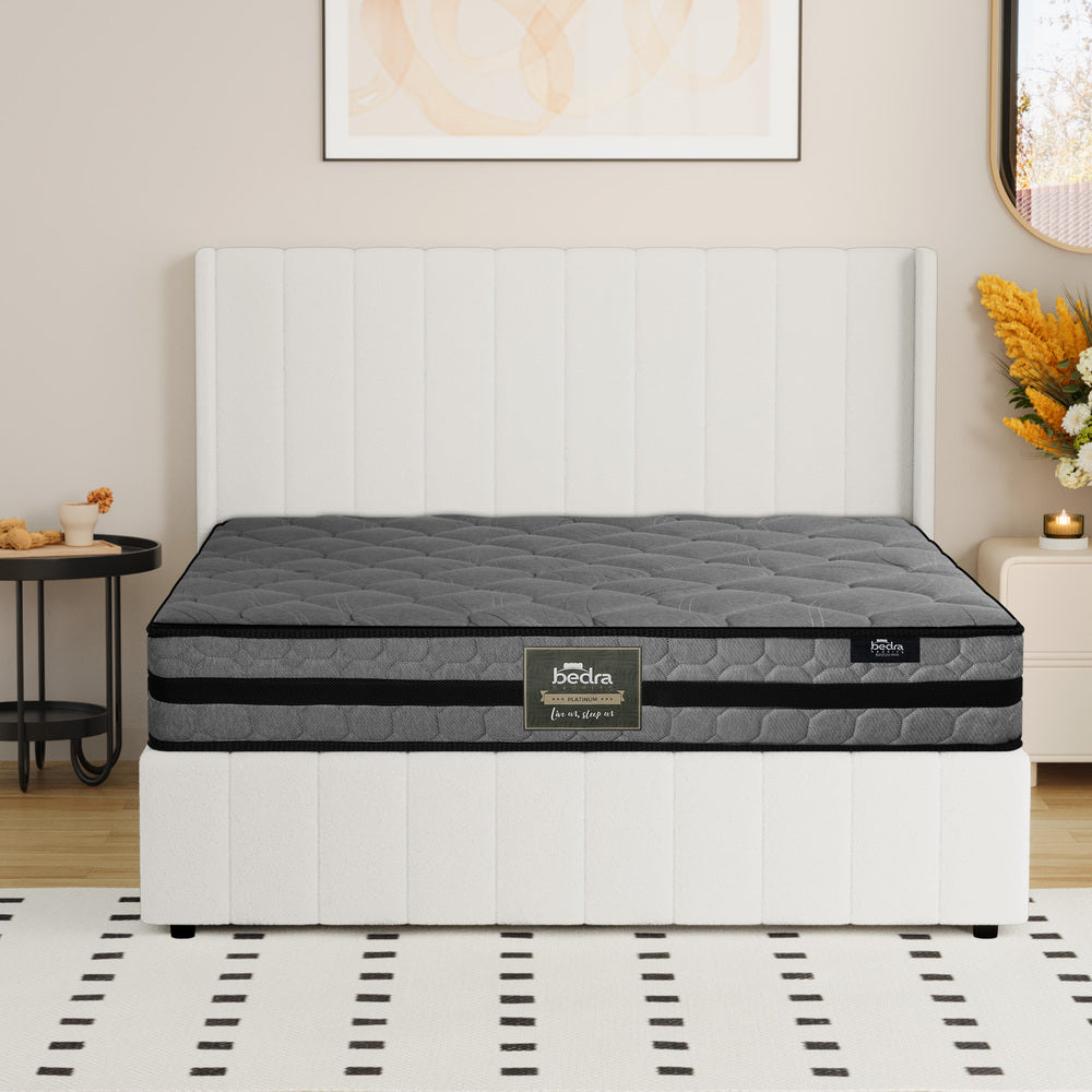 Oikiture Bed Frame with Mattress Set Queen Size Gas Lift Boucle BILY