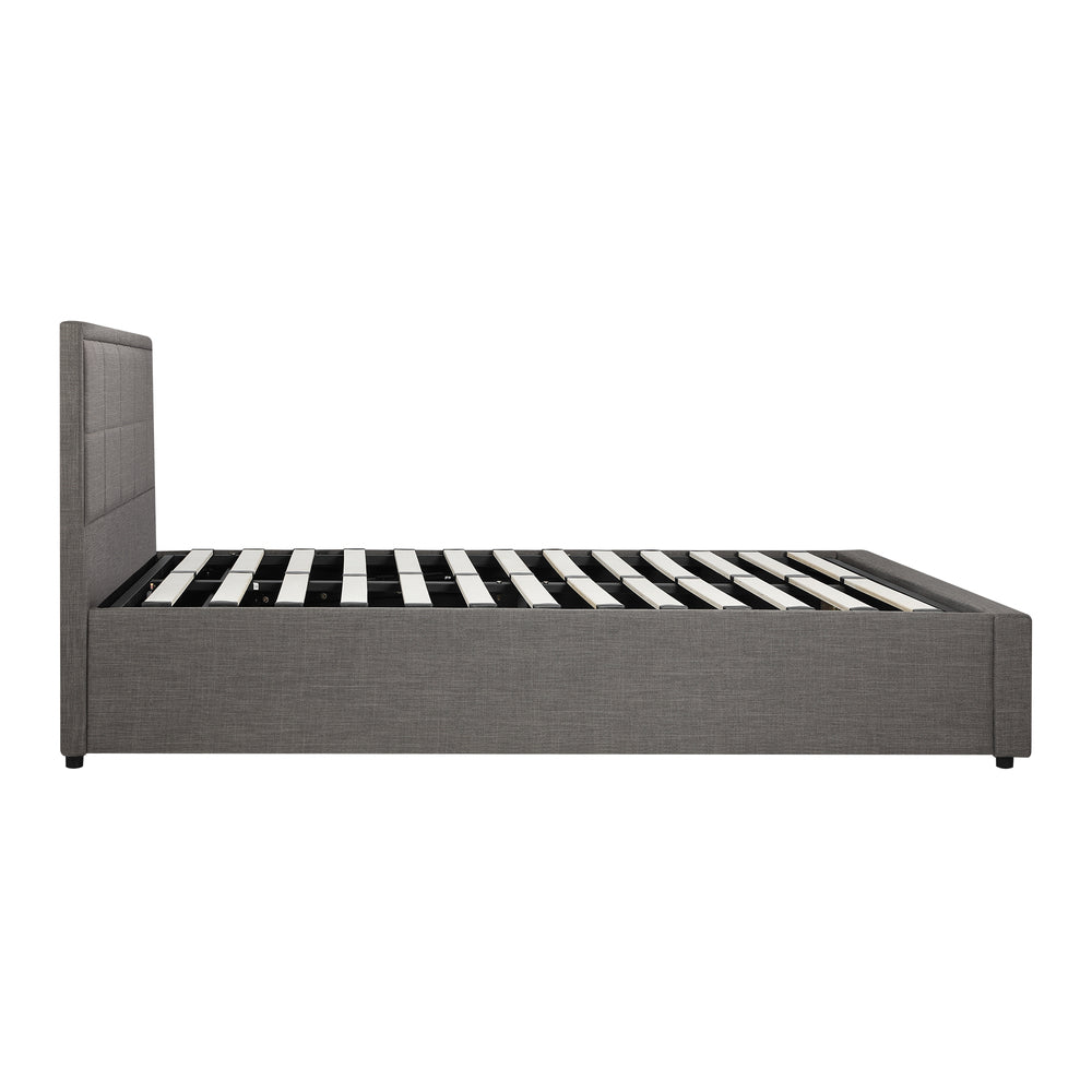 Oikiture Double Bed Frame Gas Lift Storage Base Fabric Grey