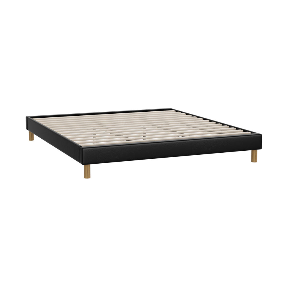 Oikiture Bed Frame King Size Bed Base Black Leather