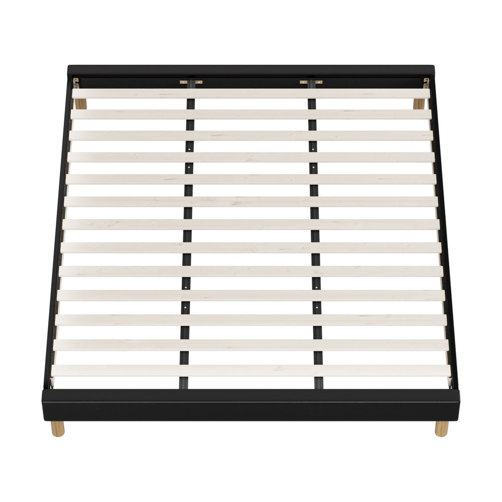 Oikiture Bed Frame King Size Bed Base Black Leather