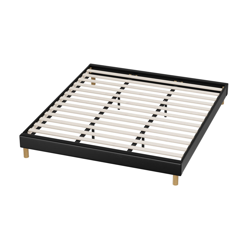 Oikiture Bed Frame King Size Bed Base Black Leather