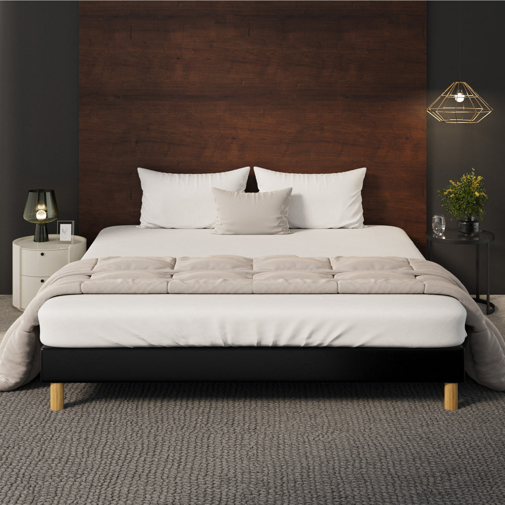 Oikiture Bed Frame King Size Bed Base Black Leather