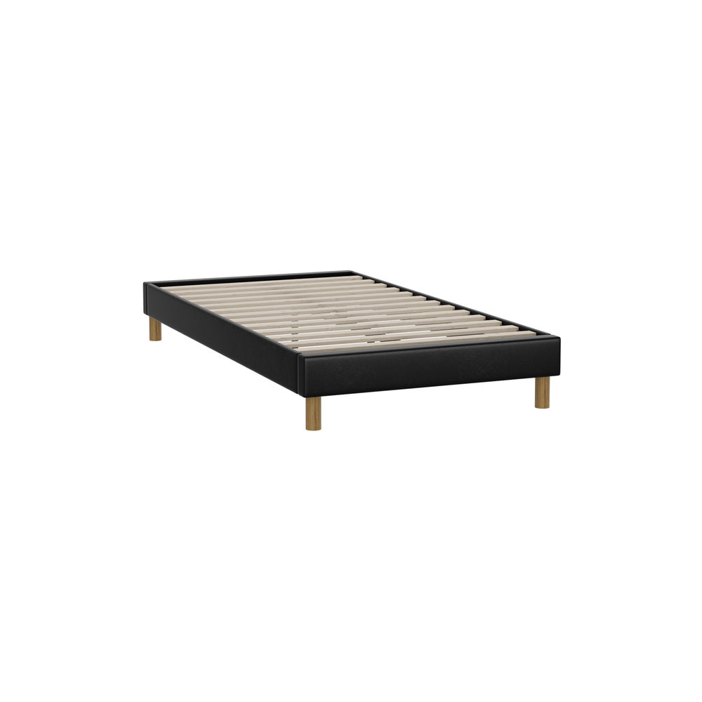 Oikiture Bed Frame King Single Bed Base Black Leather