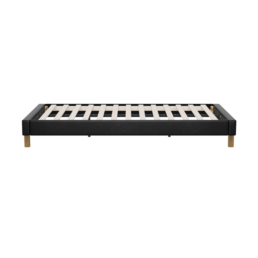 Oikiture Bed Frame King Single Bed Base Black Leather