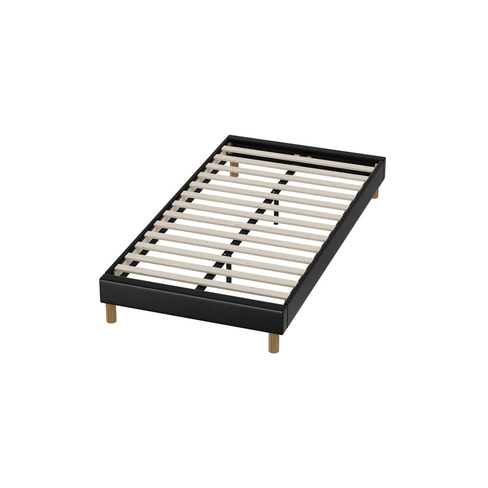 Oikiture Bed Frame King Single Bed Base Black Leather