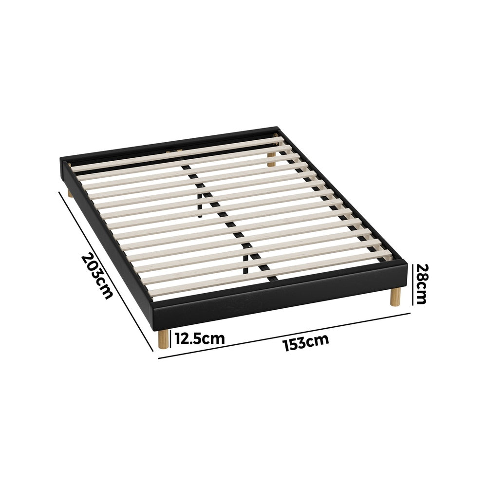 Oikiture Bed Frame Queen Size Bed Base Black Leather