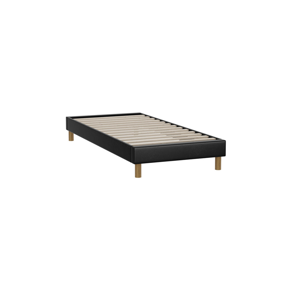 Oikiture Bed Frame Single Size Bed Base Black Leather