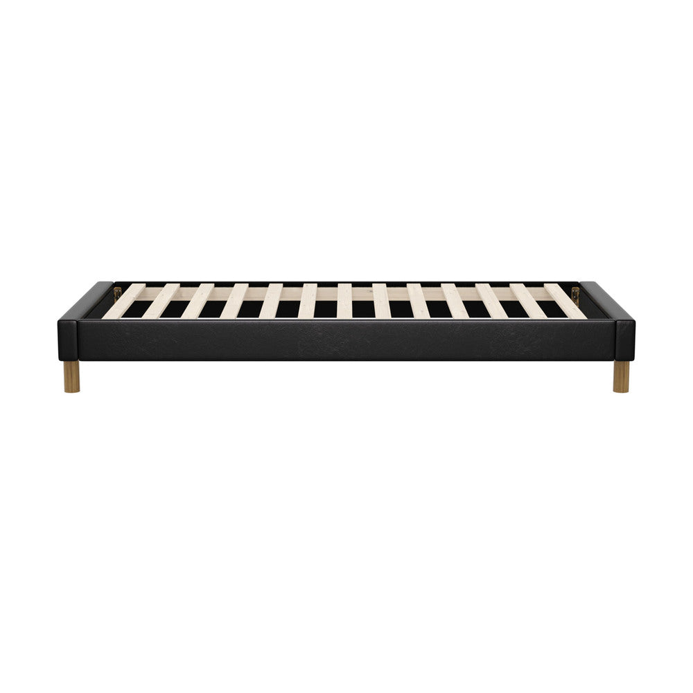 Oikiture Bed Frame Single Size Bed Base Black Leather