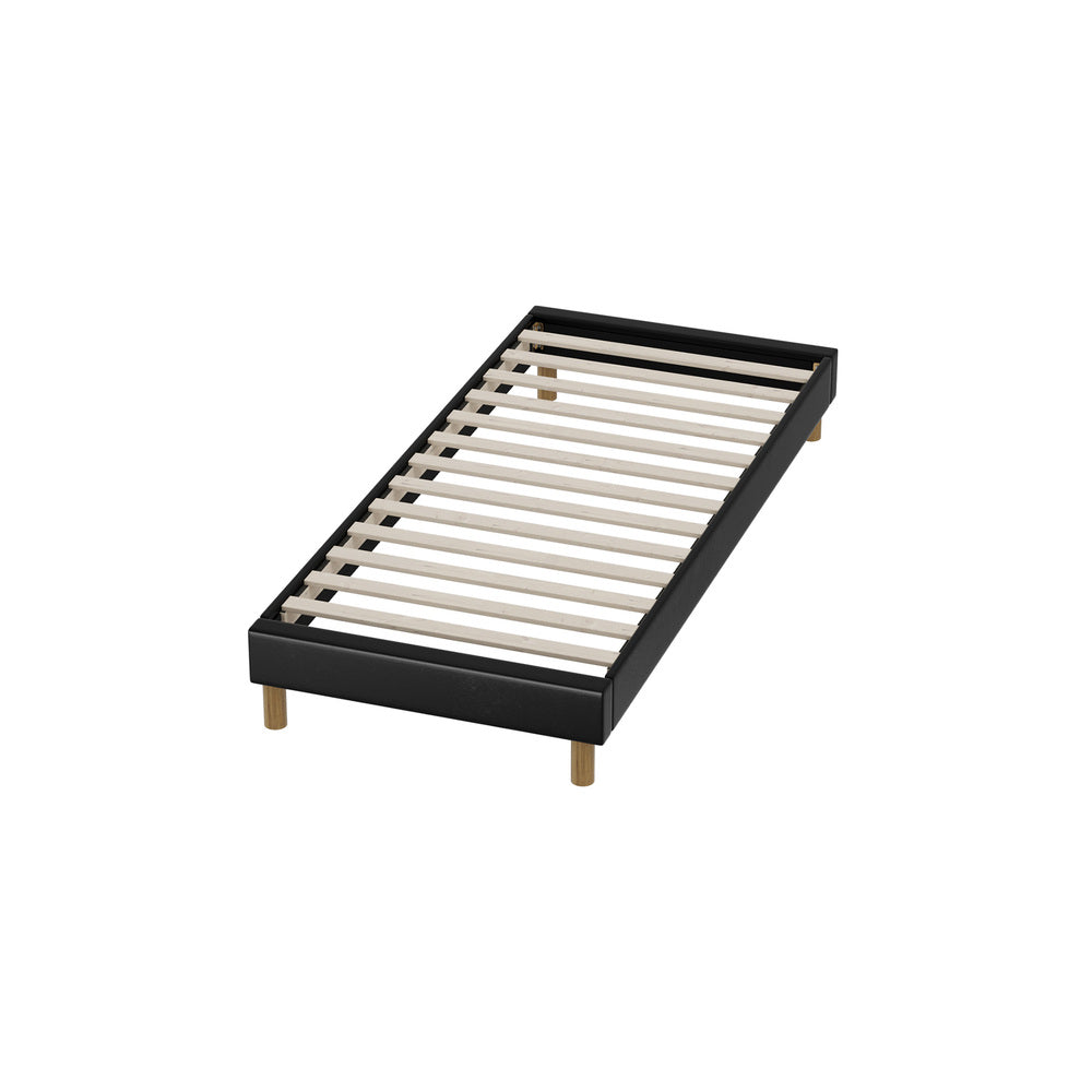 Oikiture Bed Frame Single Size Bed Base Black Leather
