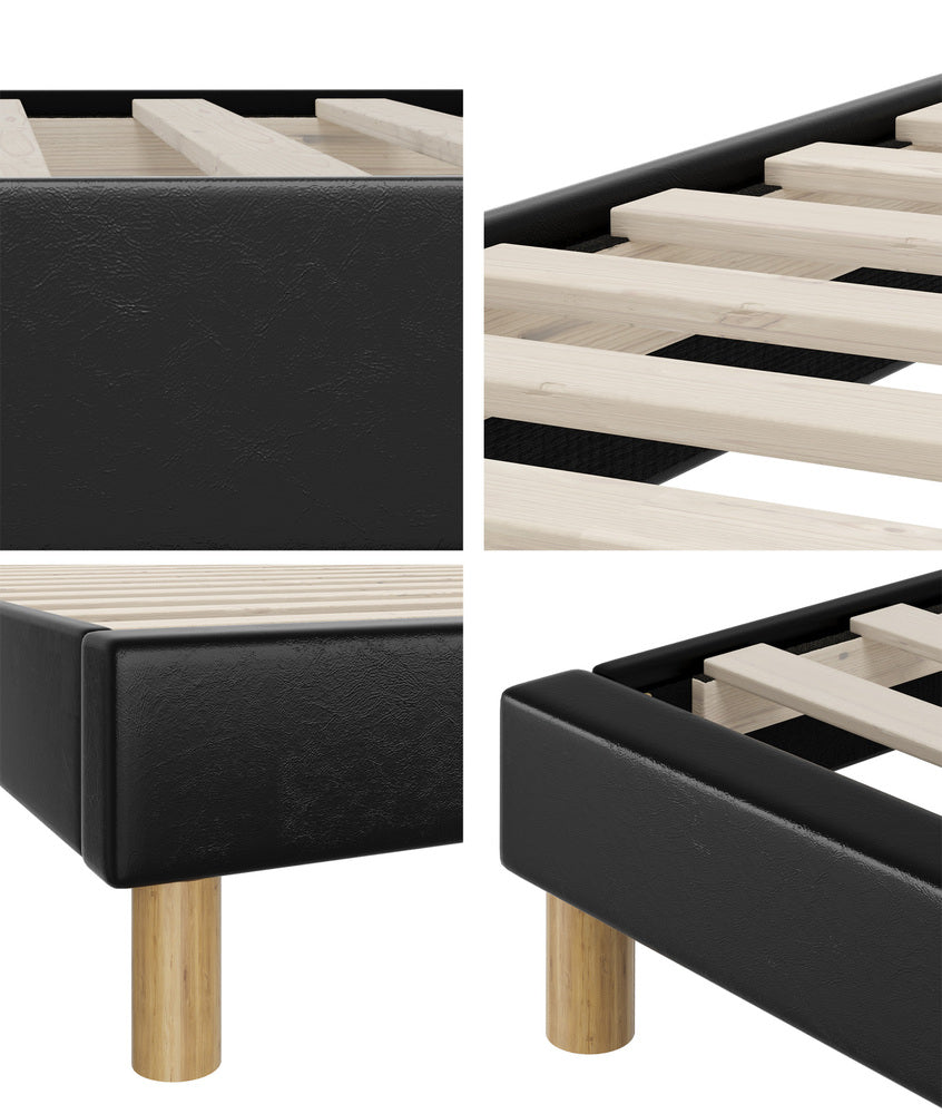 Oikiture Bed Frame Single Size Bed Base Black Leather