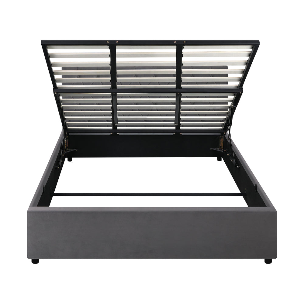 Oikiture Bed Frame King Size Gas Lift Base Storage Fabric Grey