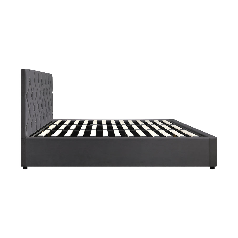 Oikiture Bed Frame King Size Gas Lift Base Storage Fabric Grey