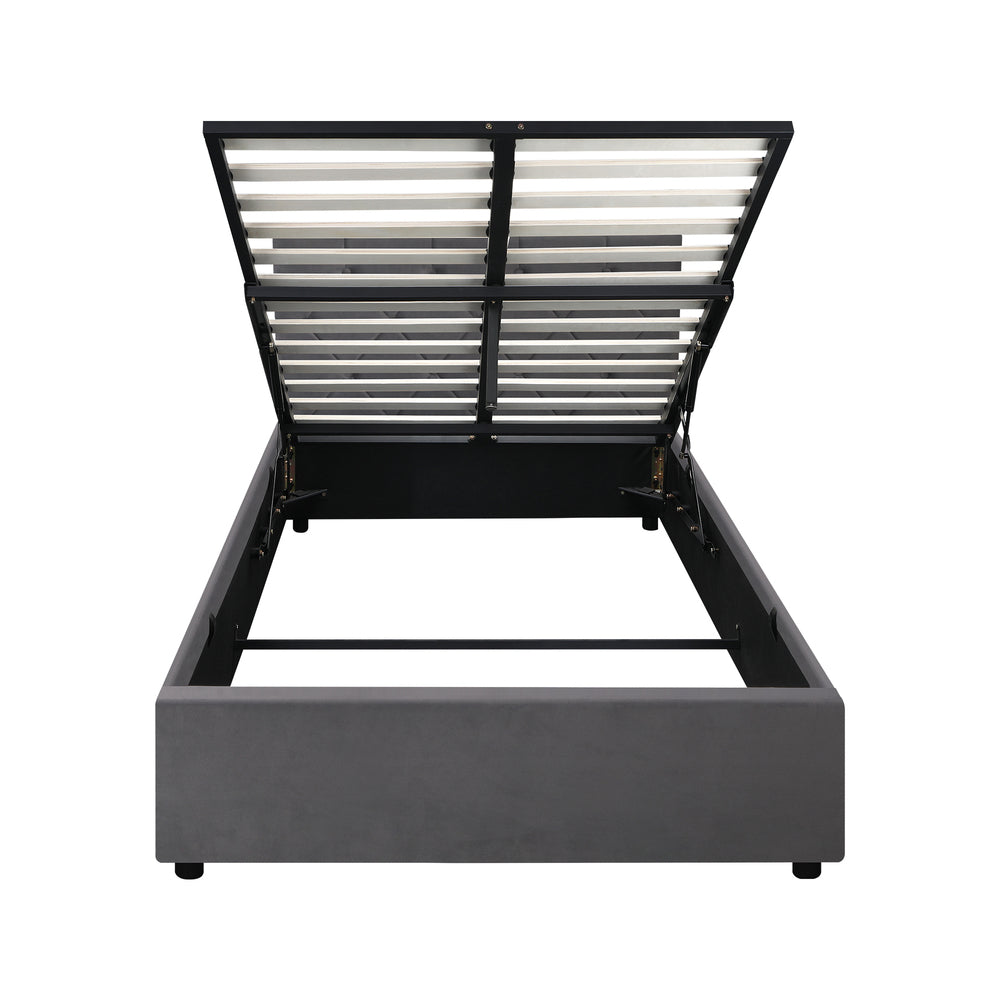 Oikiture Bed Frame King Single Gas Lift Base Storage Fabric Grey