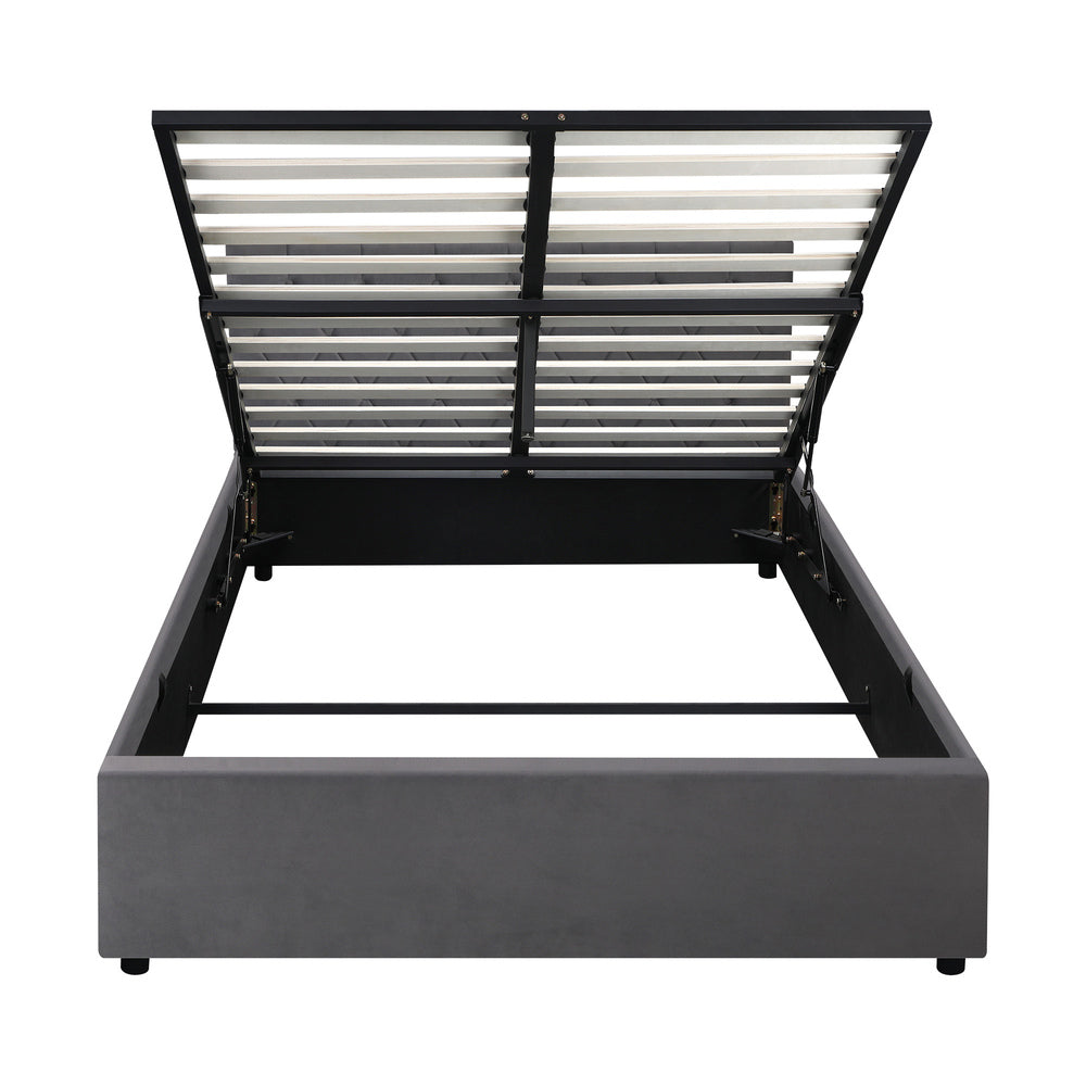 Oikiture Bed Frame Queen Size Gas Lift Base Storage Fabric Grey
