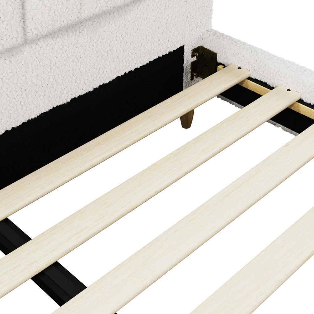 Oikiture Boucle Bed Frame with Ottoman Set Scallop Shaped Sherpa Bedhead Double