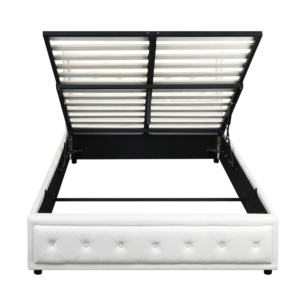 Oikiture Double Bed Frame with Storage Space Gas Lift White