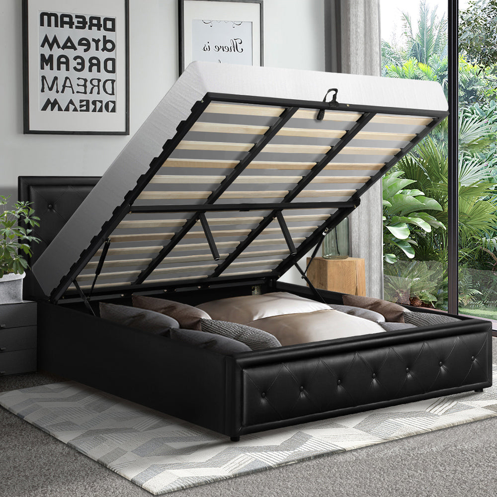 Oikiture King Bed Frame with Storage Space Gas Lift Black