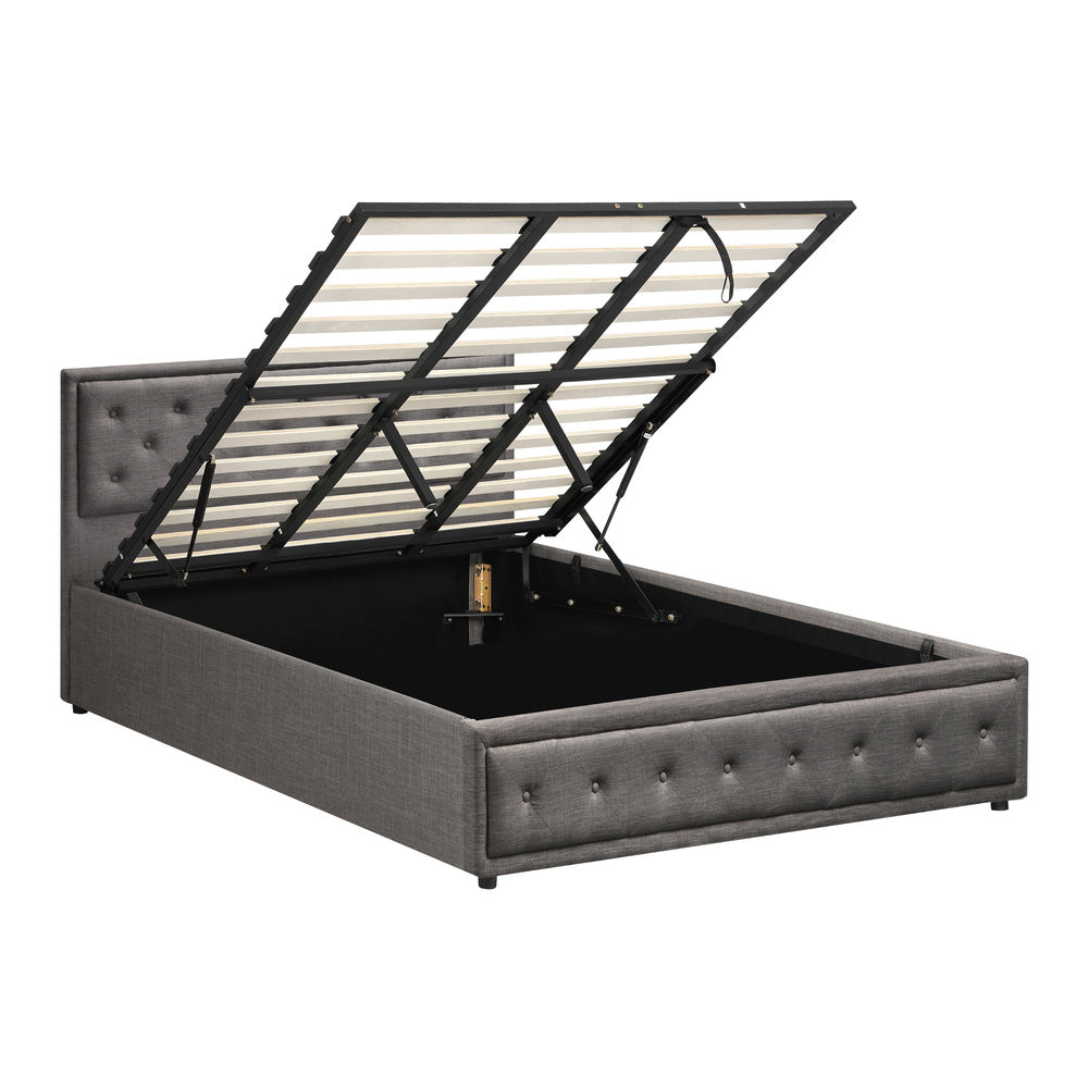 Oikiture King Bed Frame with Storage Space Gas Lift Grey