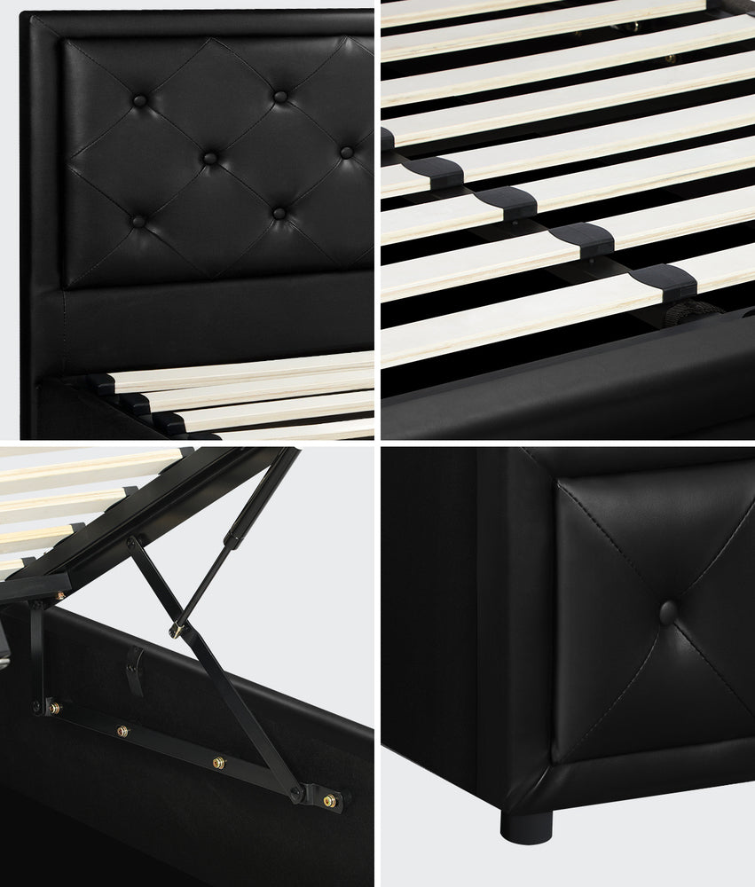 Oikiture King Single Bed Frame with Storage Space Gas Lift Black