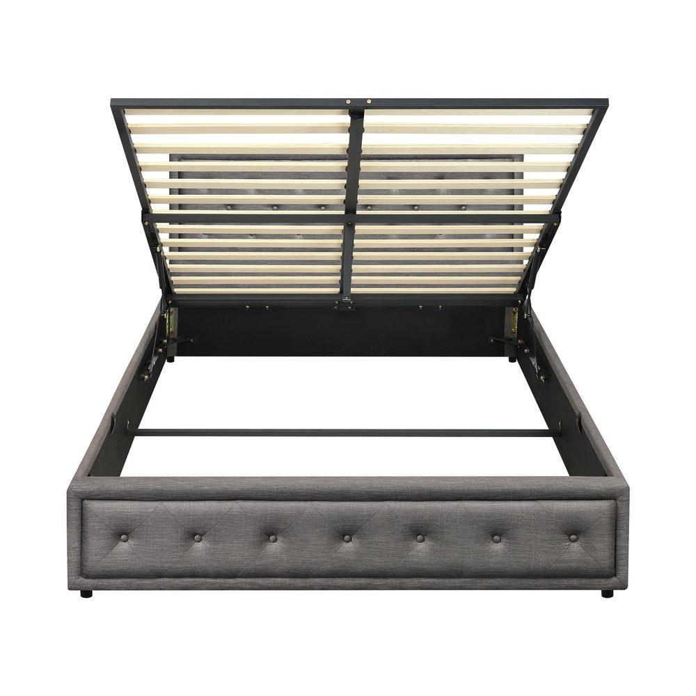 Oikiture Queen Bed Frame with Storage Space Gas Lift Grey