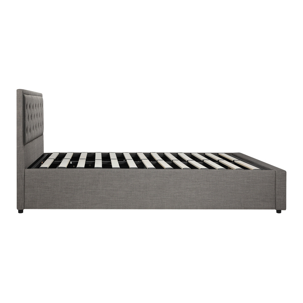 Oikiture Queen Bed Frame with Storage Space Gas Lift Grey