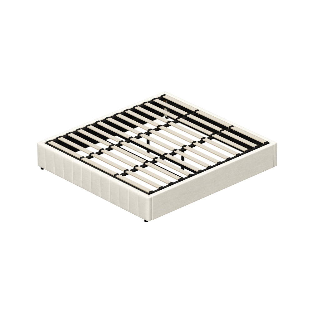 Oikiture Bed Frame King Size Gas Lift Storage Base Velvet Cream