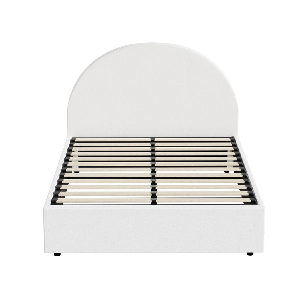 Oikiture Bed Frame Queen Size With Gas Lift Base PU Leather White