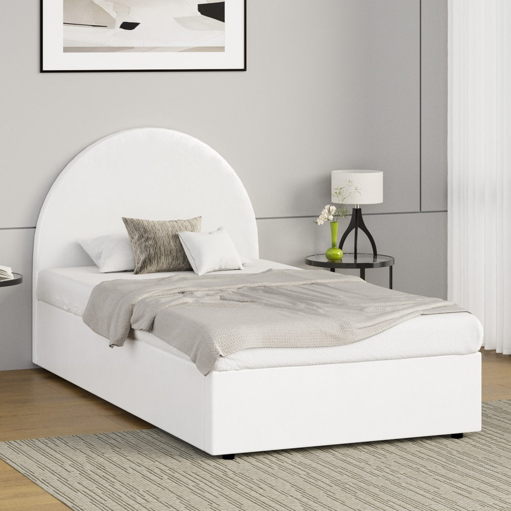 Oikiture Bed Frame Single Size With Gas Lift Base PU Leather White