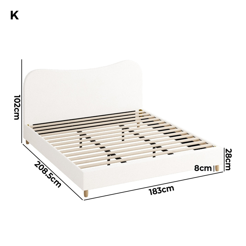 Oikiture Bed Frame King Size White Boucle Cloud Shape