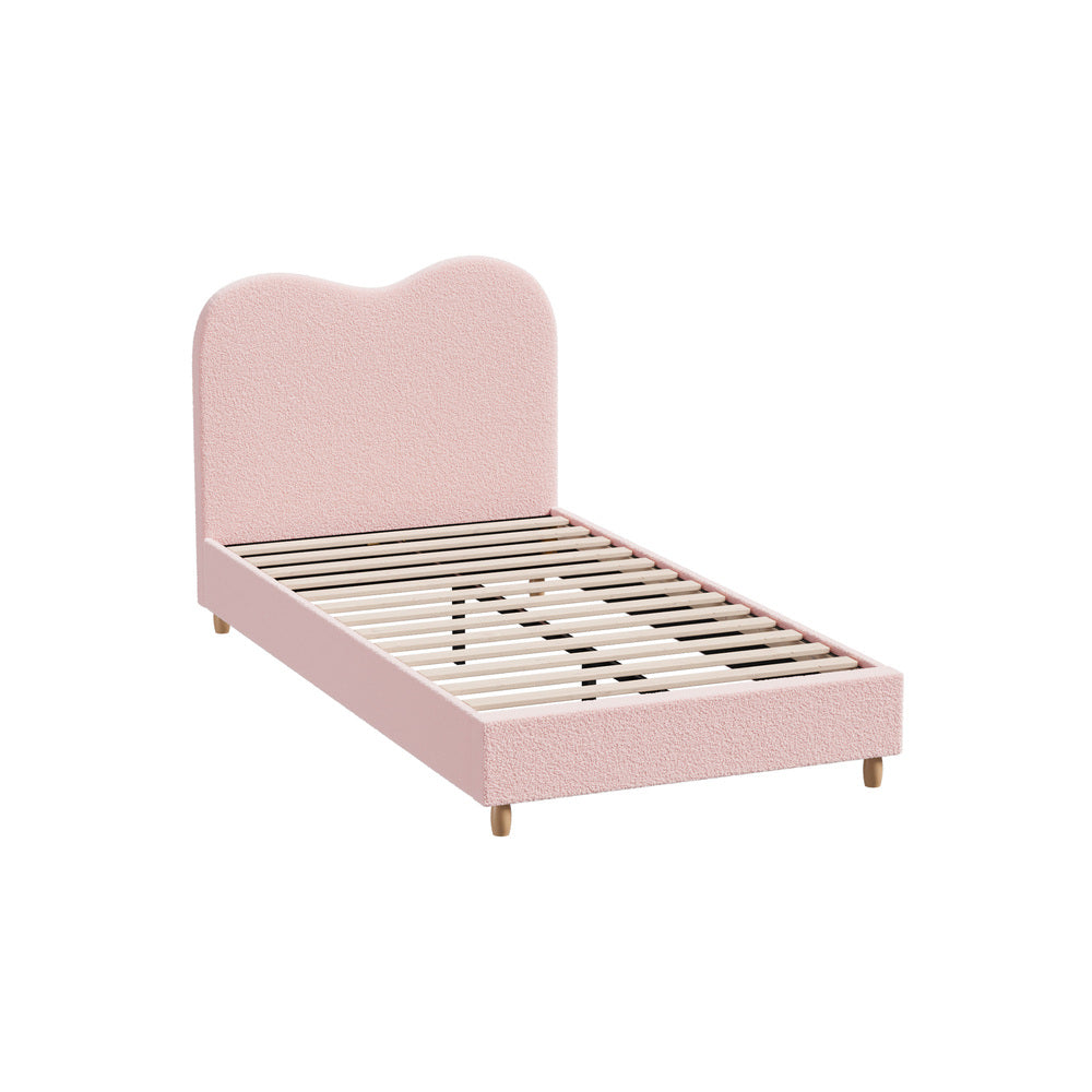 Oikiture Bed Frame King Single Size Pink Boucle Cloud Shape