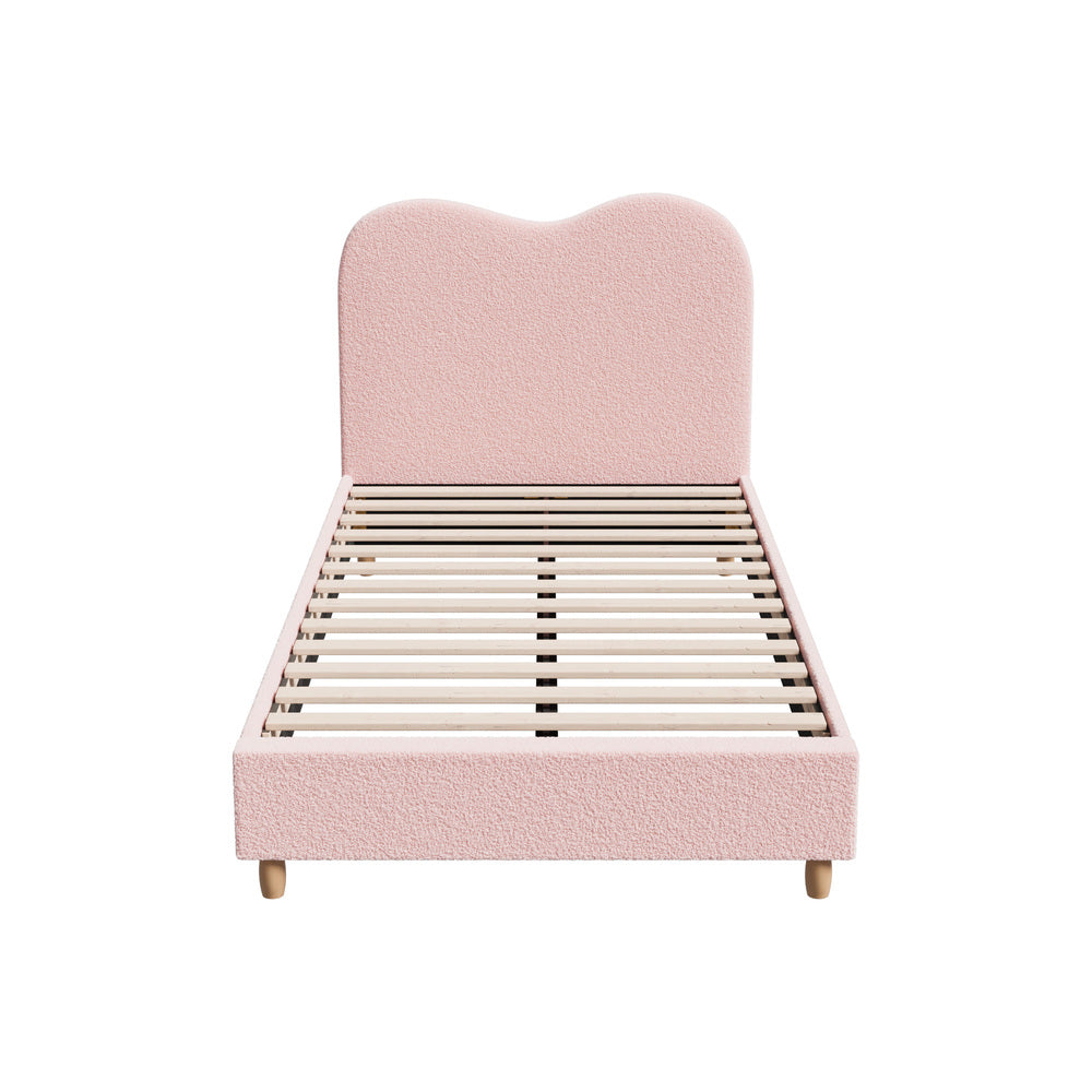 Oikiture Bed Frame King Single Size Pink Boucle Cloud Shape