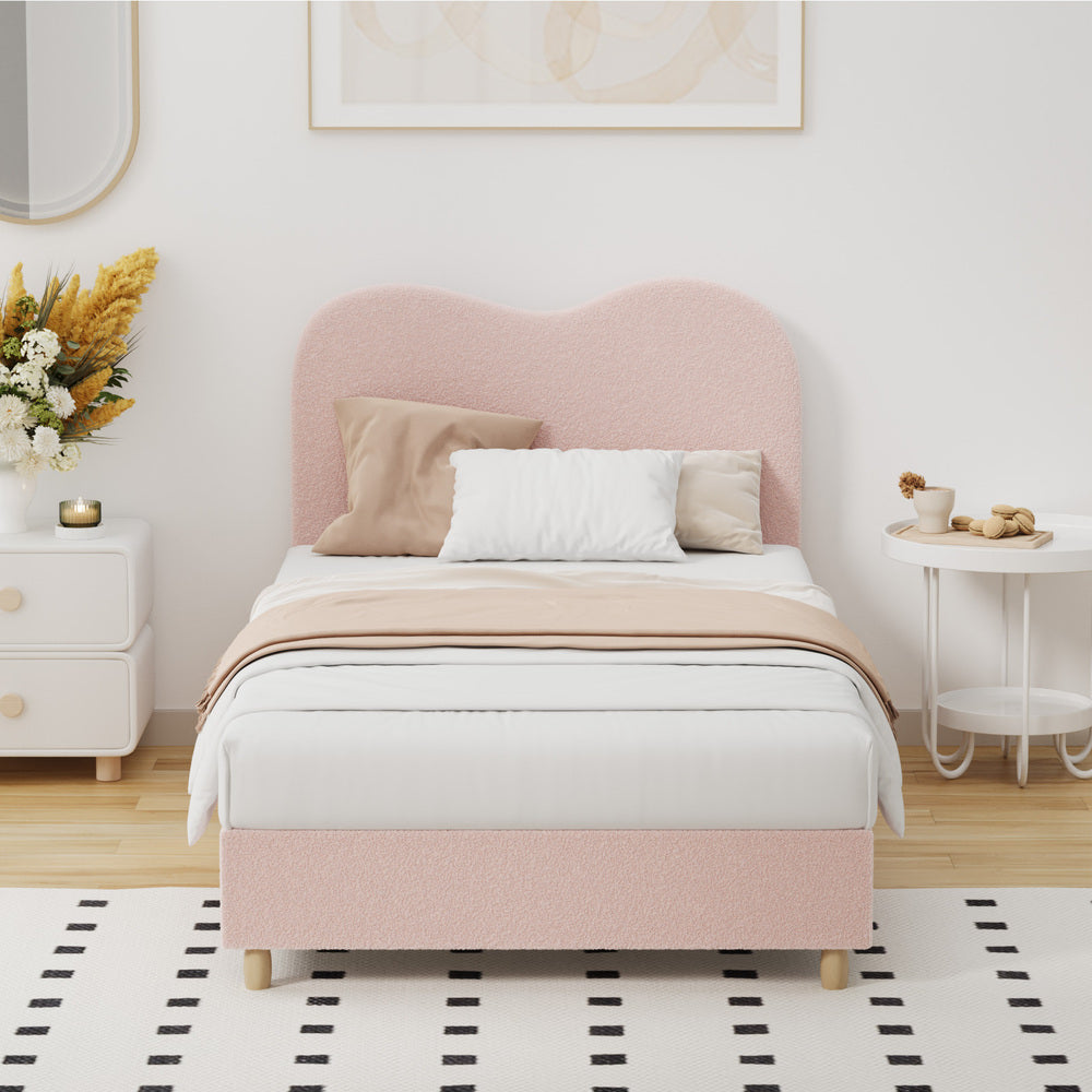 Oikiture Bed Frame King Single Size Pink Boucle Cloud Shape